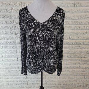 Simply Vera Vera Wang Top XL Women Black Geometric Long Sleeve Pullover GEO38E